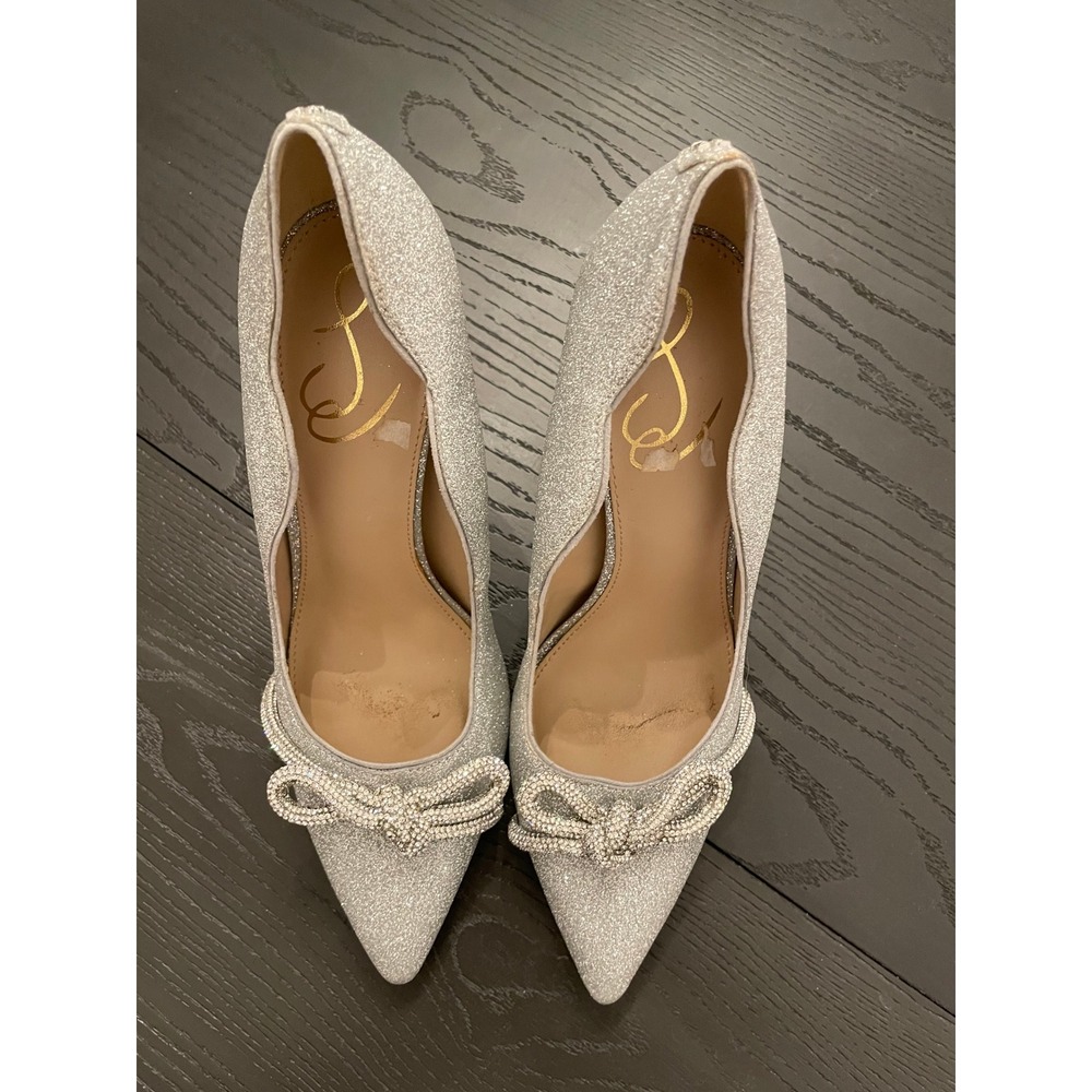 Sam Edelman Silver Glitter Pointed-Toe Bow Pumps - Picture 3 of 10